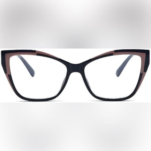 Chic Black and Cream/Tan Blue Light Blocking Cat-Eye Glasses - Picture 1 of 5